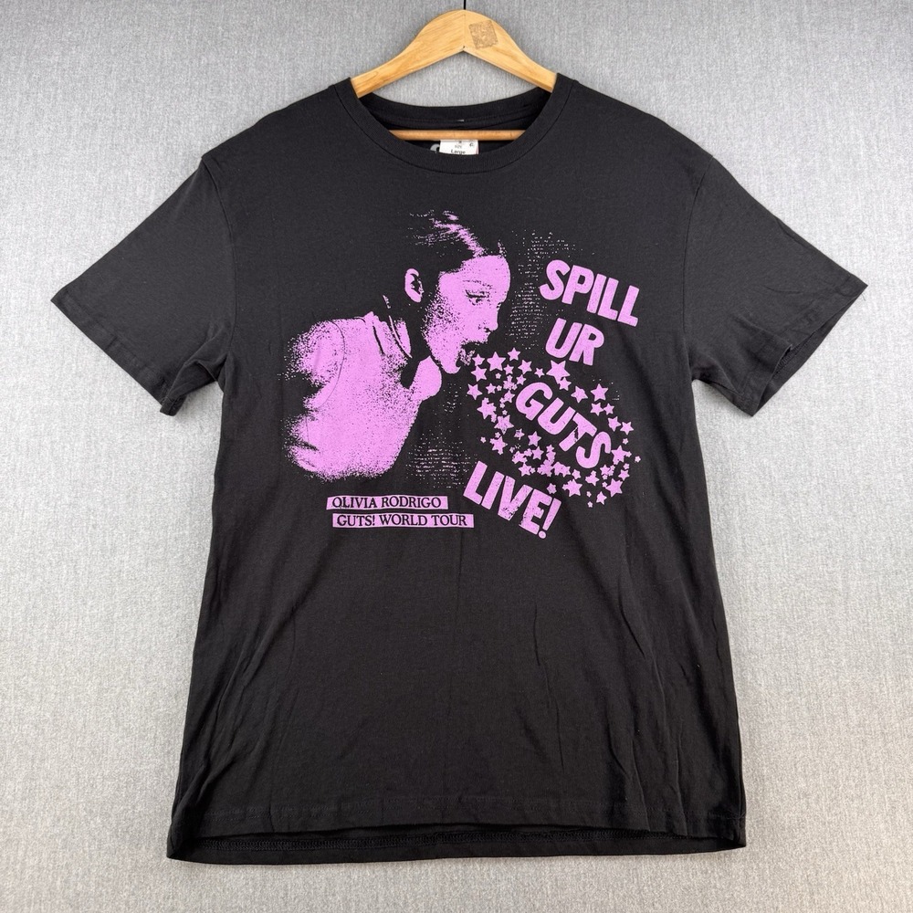 Olivia Rodrigo GUTS World Tour T Shirt Women's Large NWT Black Graphic Tee